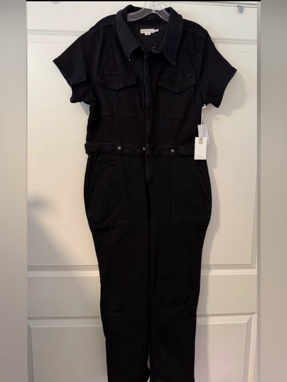 Good American Black Short-Sleeve Utility Jumpsuit